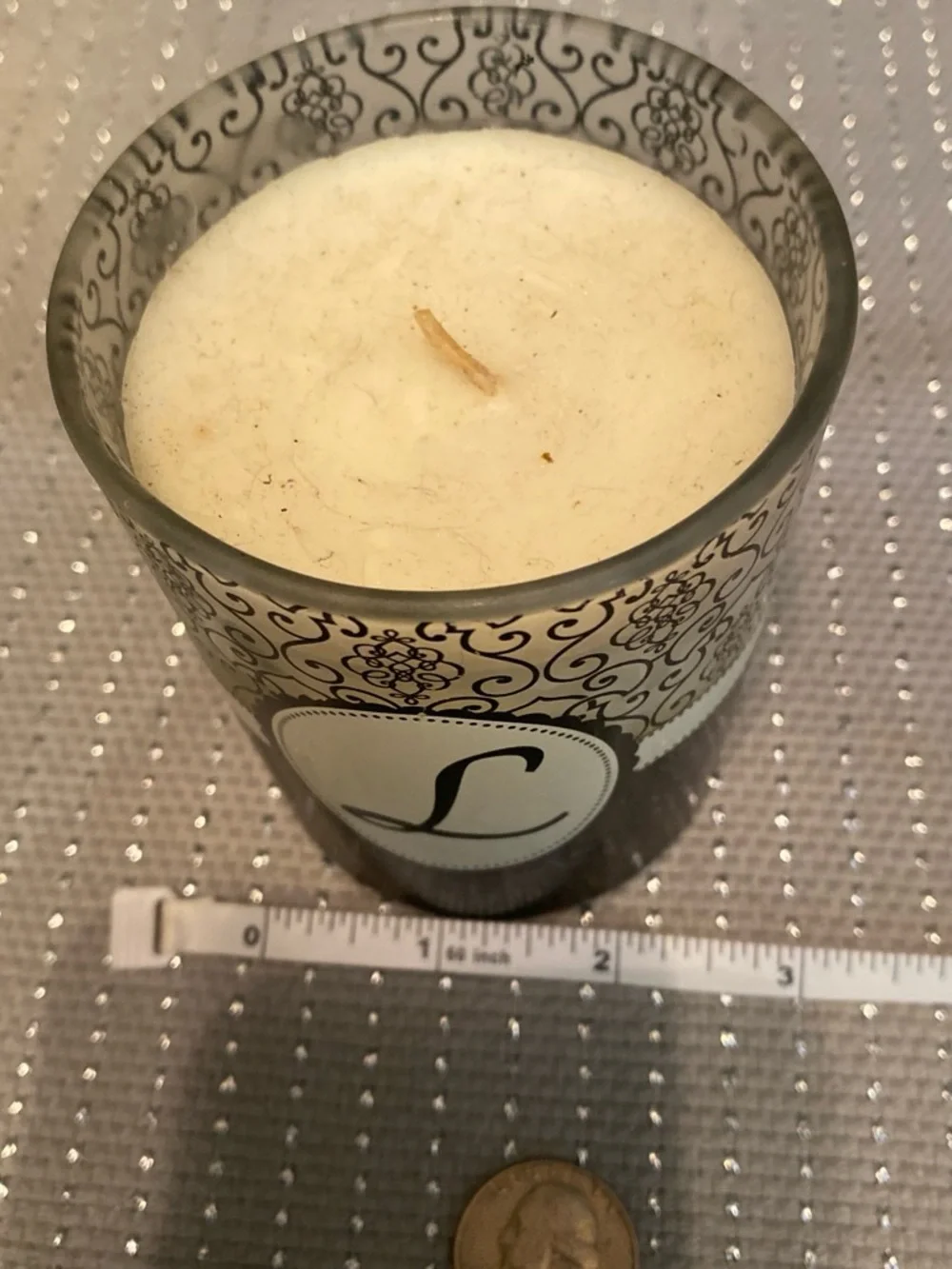 Monogram L Decorative Glass Candle Holder - Black & Cream